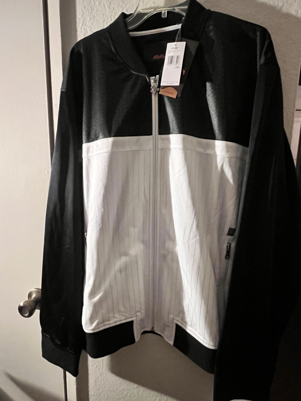 Men's Black & White Zip-Front Jacket - Sport Casual